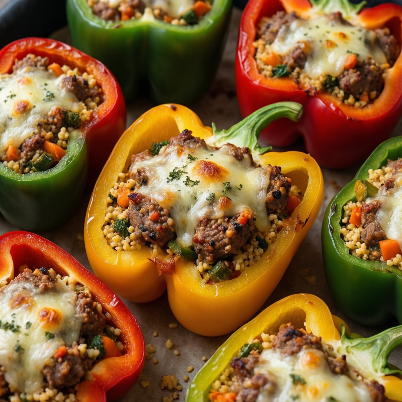 Фаршированный перец с фаршем и кус-кусом в духовке — простой рецепт с сыром